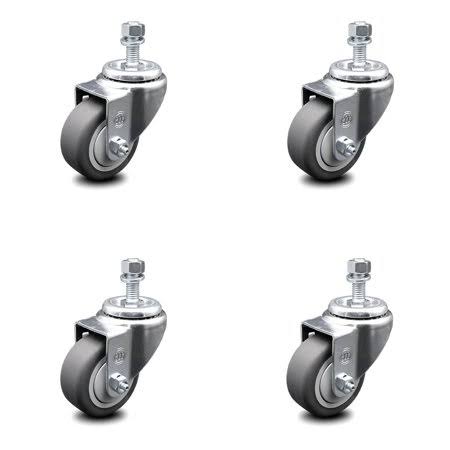 3 inch Thermoplastic Rubber Wheel Swivel Threaded Stem Caster Set 2 Brake N1563