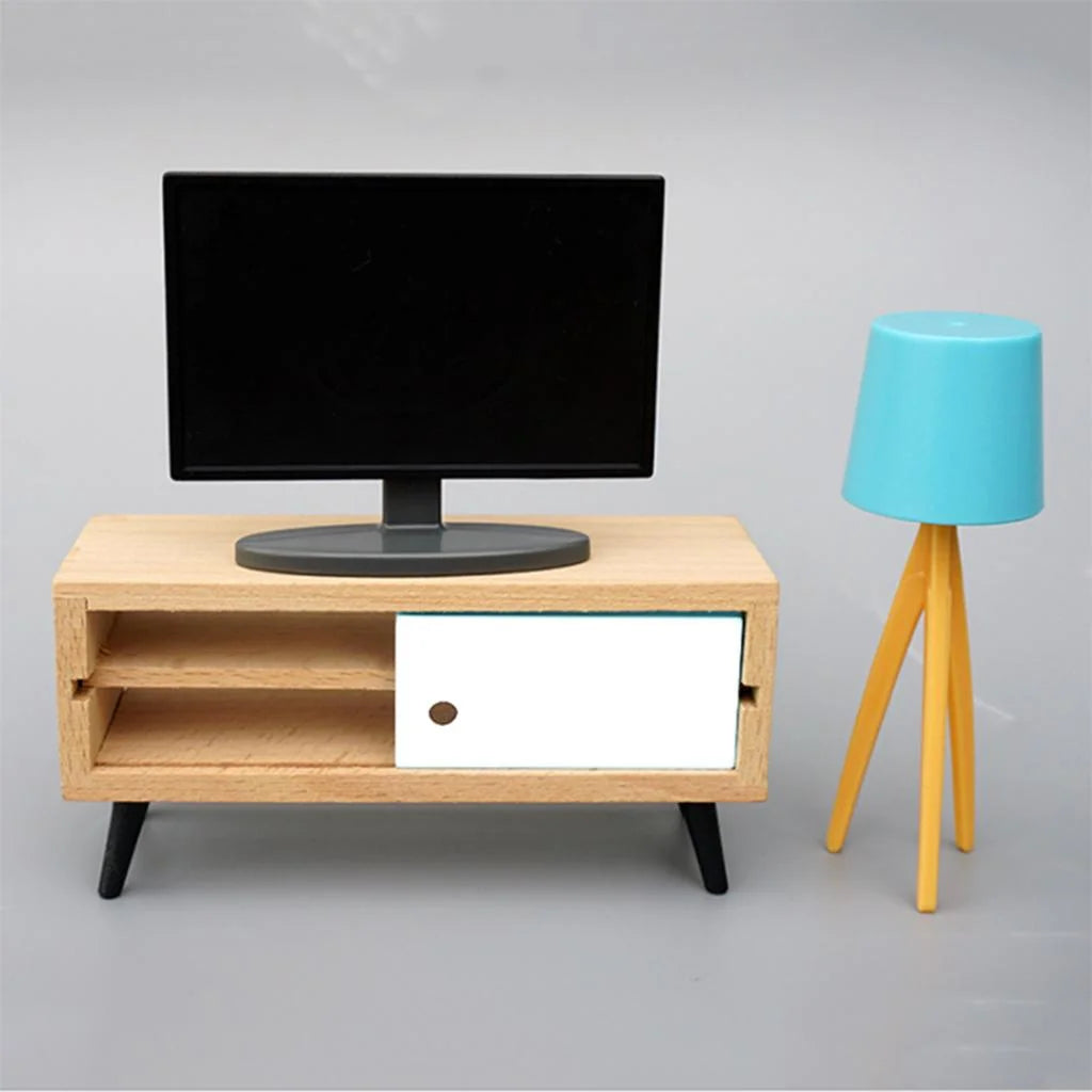 1:12 Scale Mini TV with Television Cabinet Dollhouse Furniture Q712165