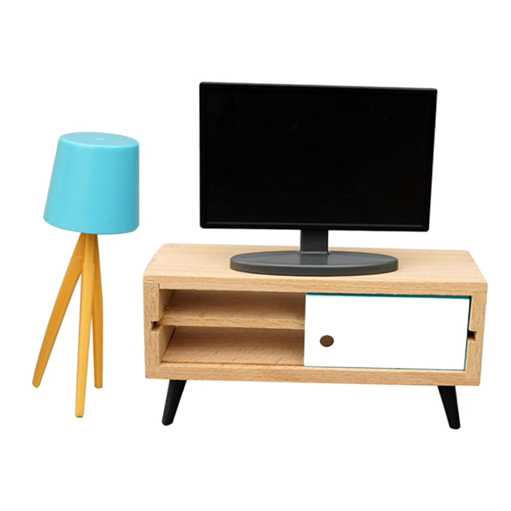 1:12 Scale Mini TV with Television Cabinet Dollhouse Furniture Q712165