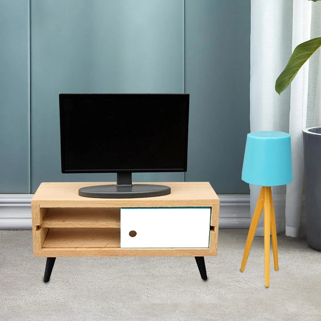 1:12 Scale Mini TV with Television Cabinet Dollhouse Furniture Q712165