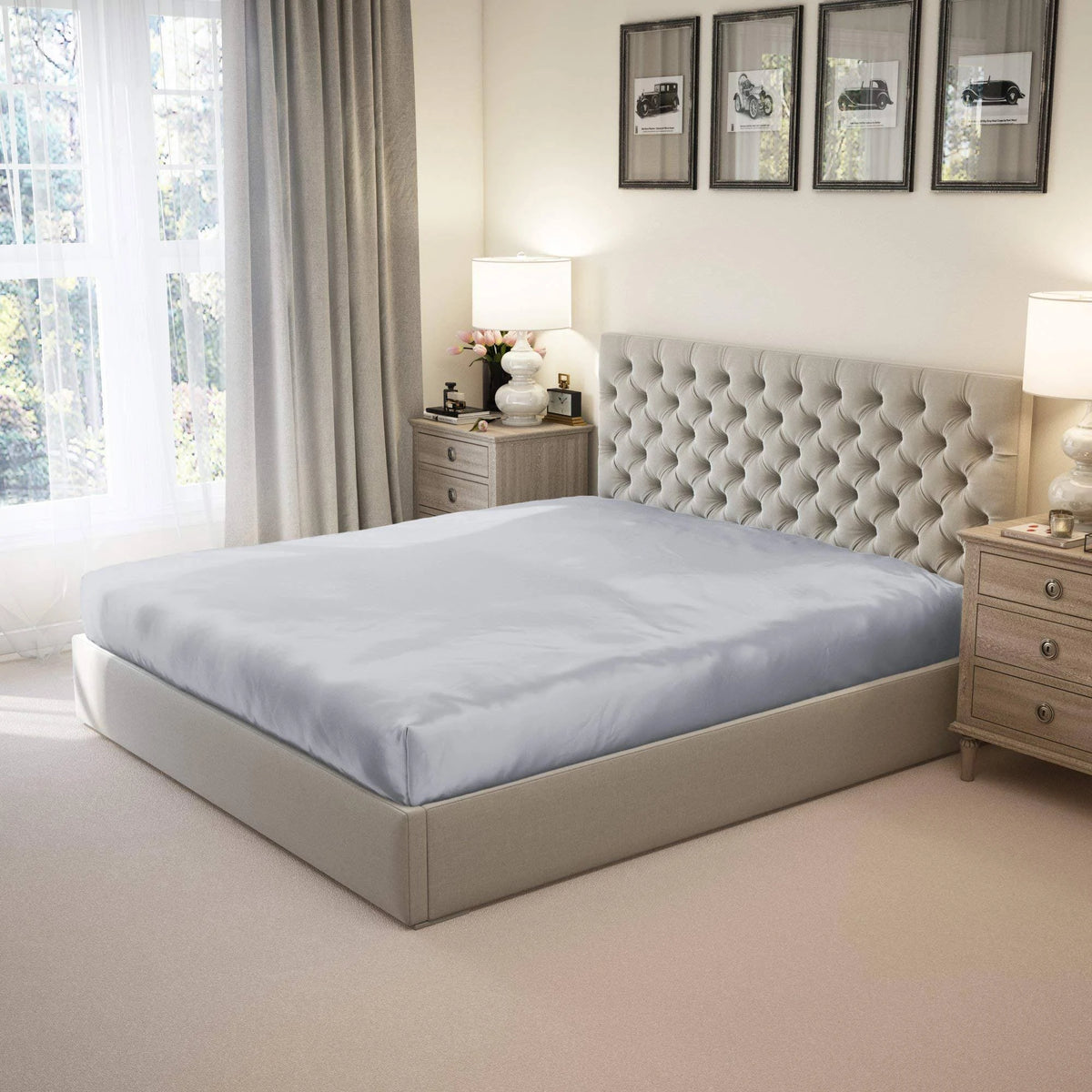 Silver Cal-King Fitted Silk Sheet C929