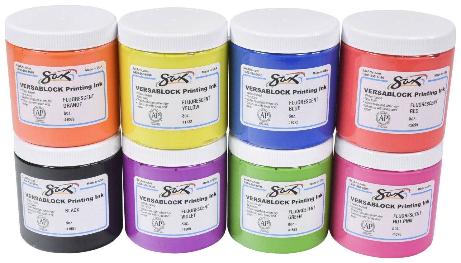 8 Ounces Assorted Fluorescent Colors Block Printing Ink Set of 8 C5774