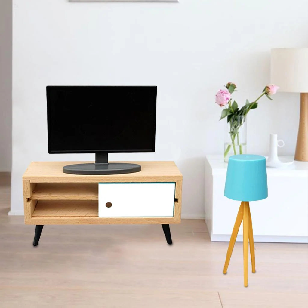 1:12 Scale Mini TV with Television Cabinet Dollhouse Furniture Q712165