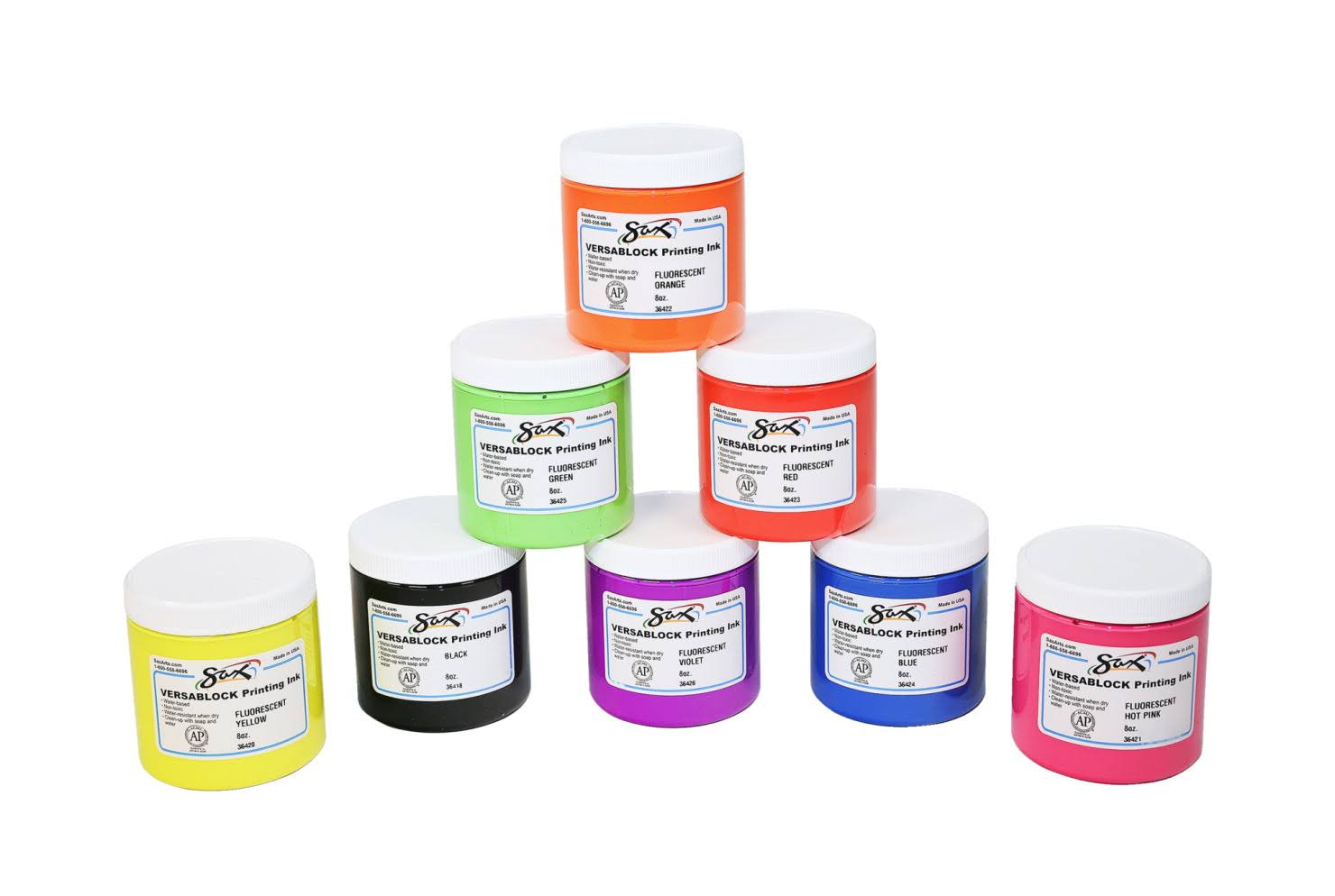 8 Ounces Assorted Fluorescent Colors Block Printing Ink Set of 8 C5774